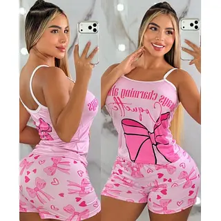 Short Blusa Tiras Rosa