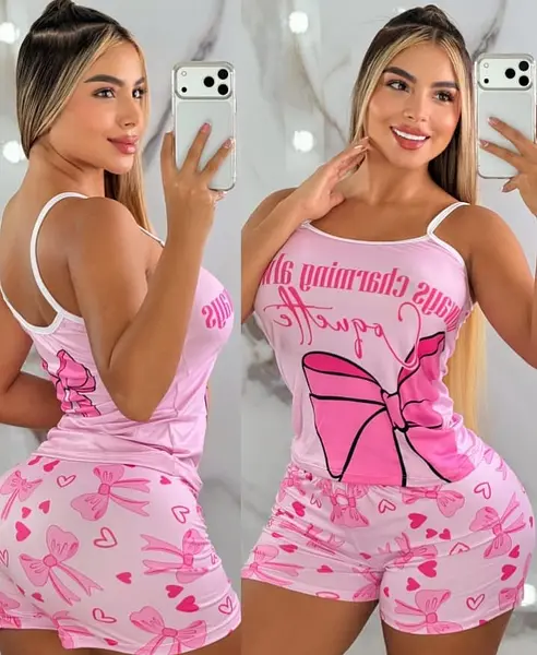 Short Blusa Tiras Rosa